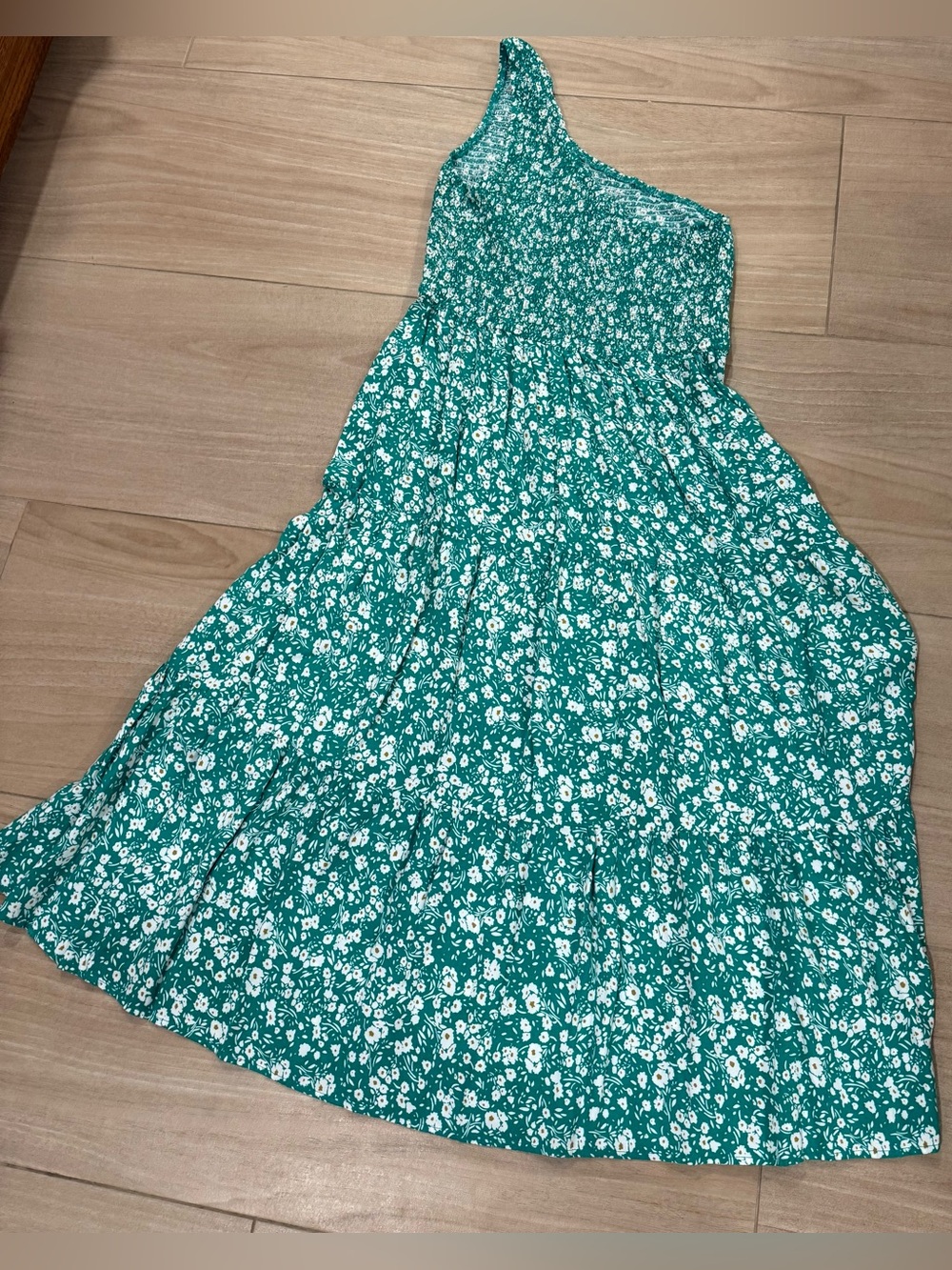 Zesica Teal Floral One-Shoulder Floral Maxi Dress